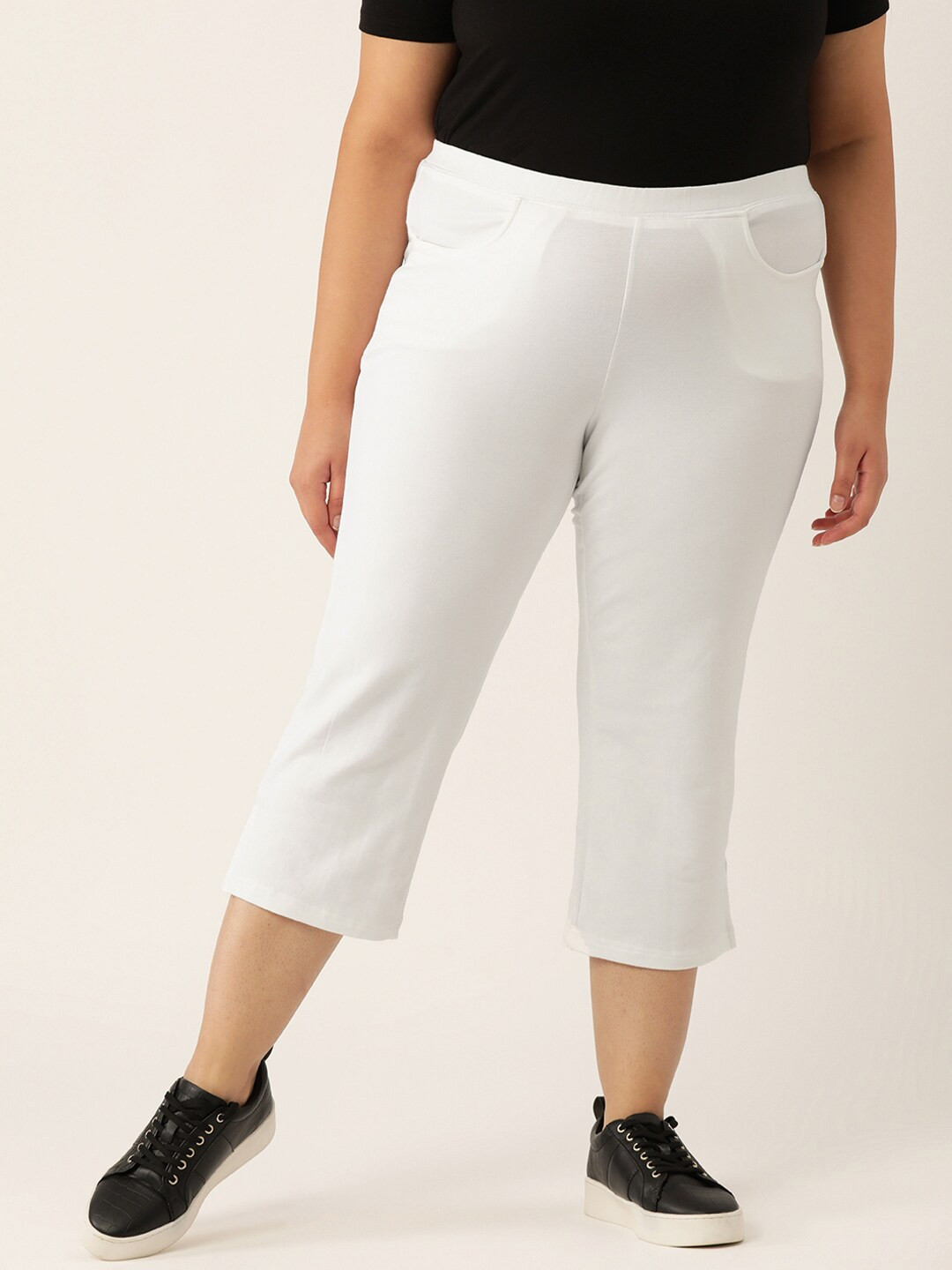 

theRebelinme Women Plus Size White Capris