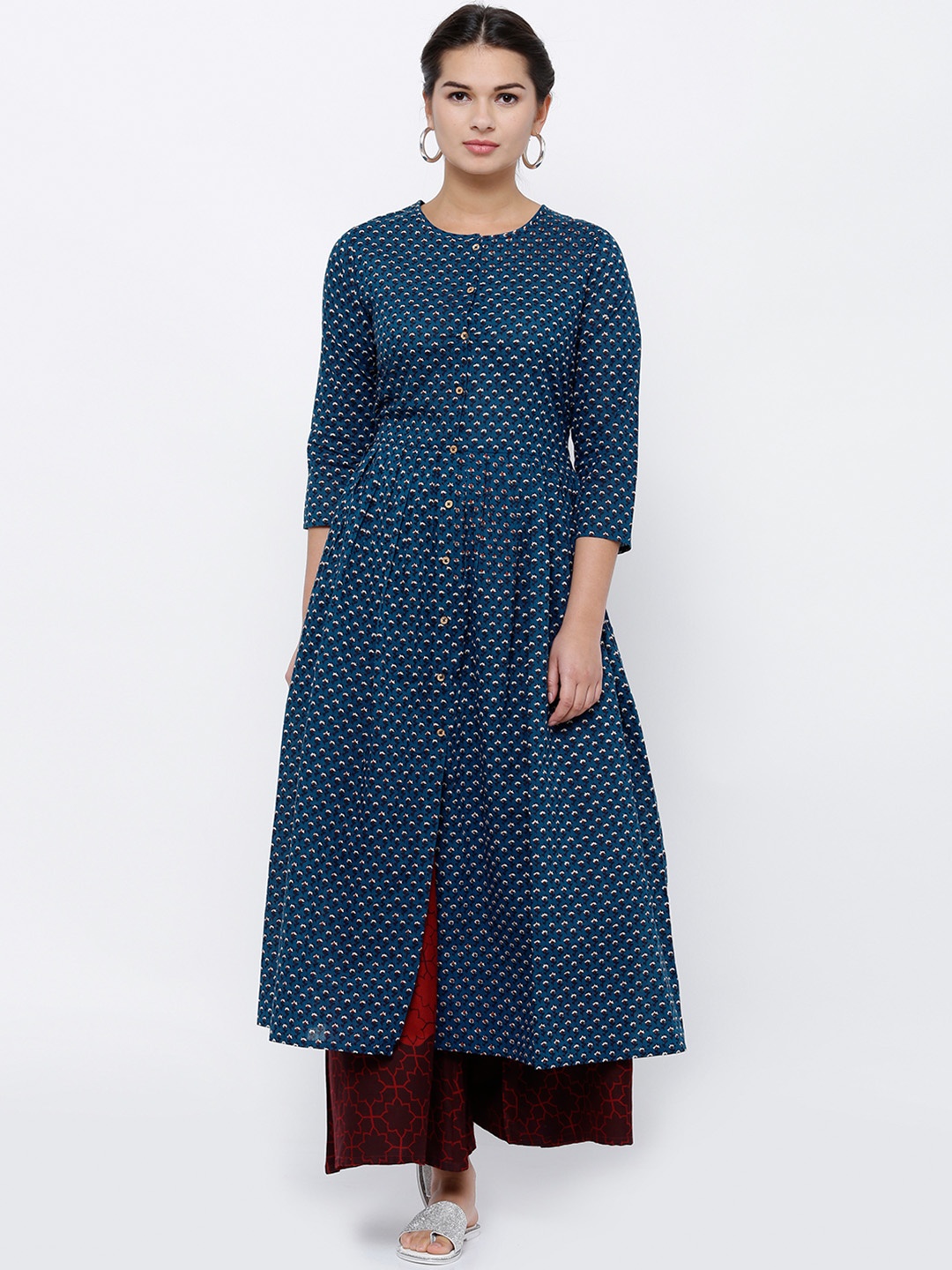 

Vishudh Women Blue Printed A-Line Kurta
