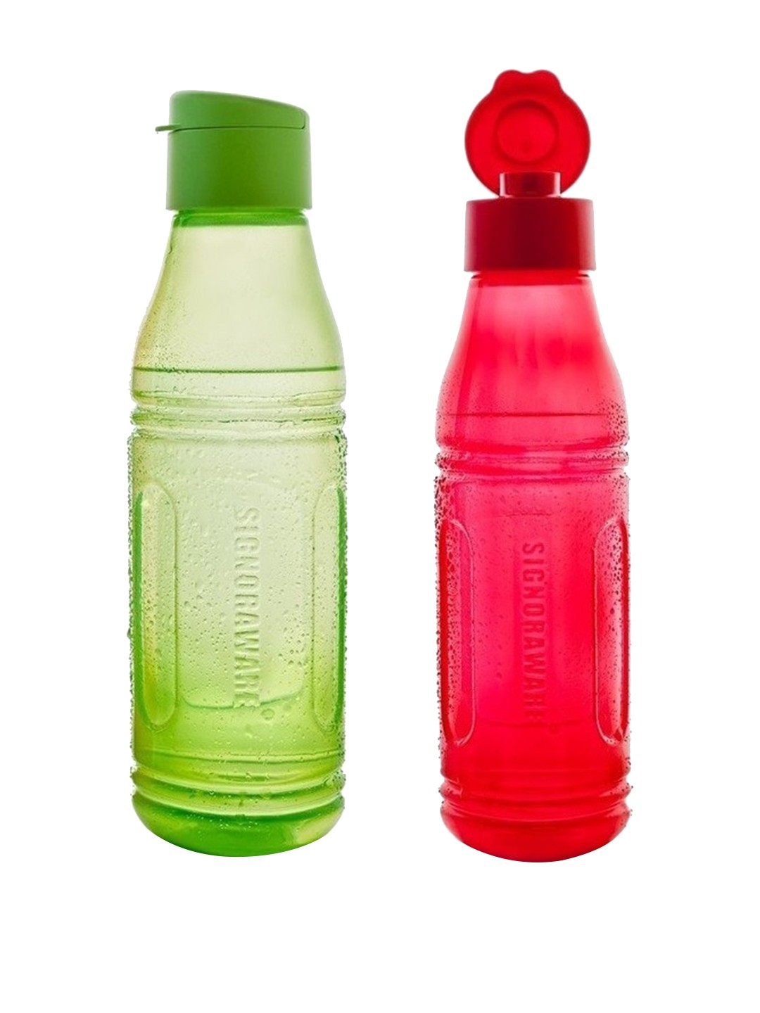 

SignoraWare Green & Red Set of 2 Textured Plastic Water Bottles 1000 ml Each