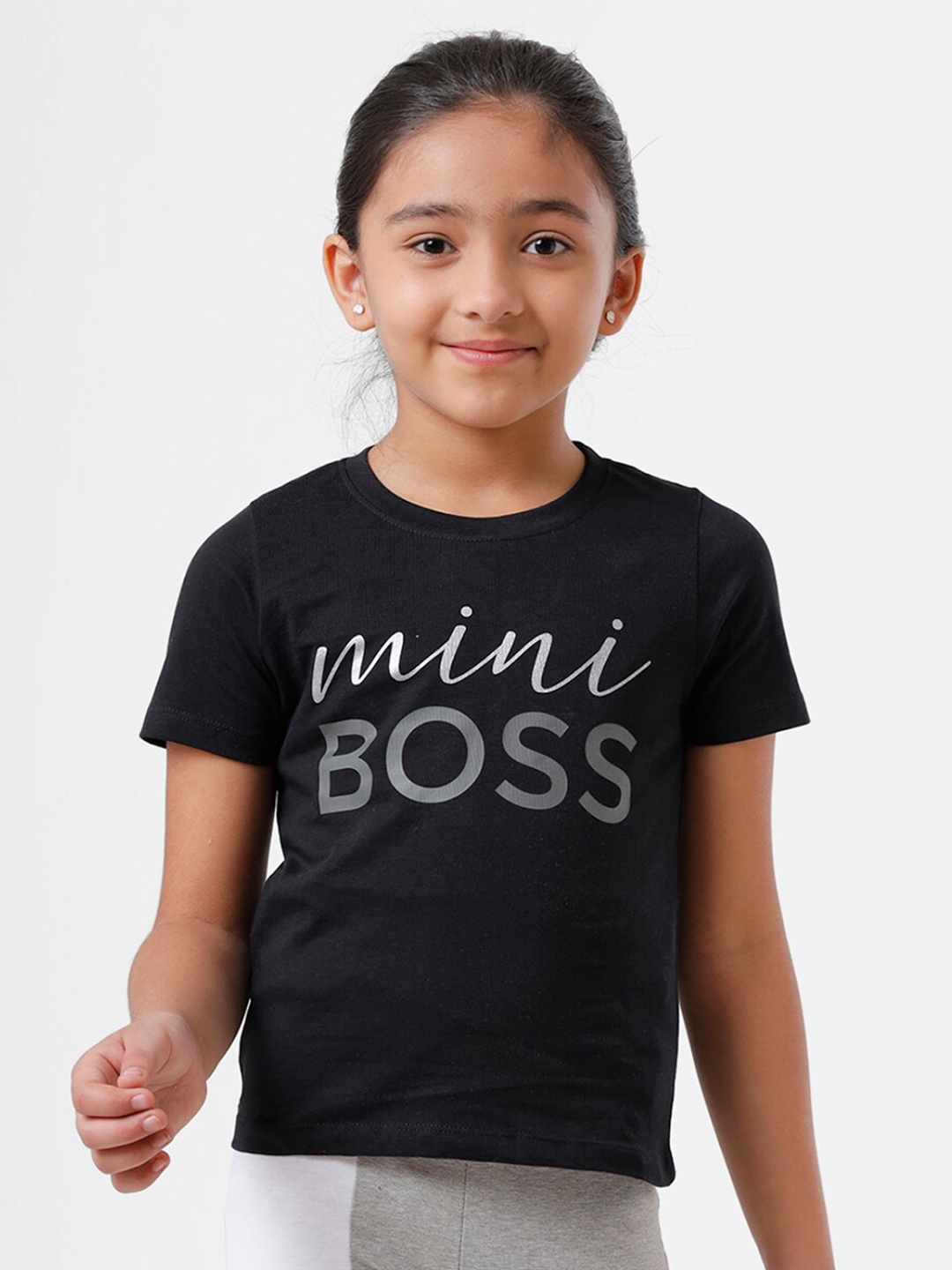 

De Moza Girls Black Print Cotton Top