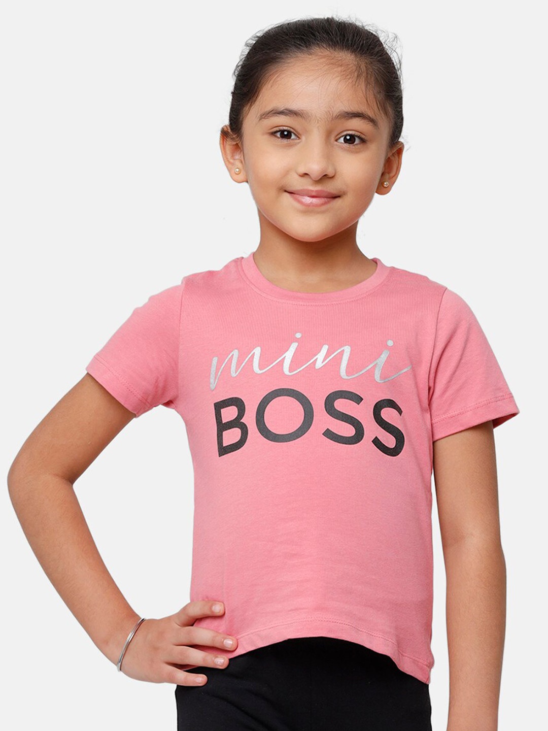 

De Moza Girls Pink & Black Typography Printed Top