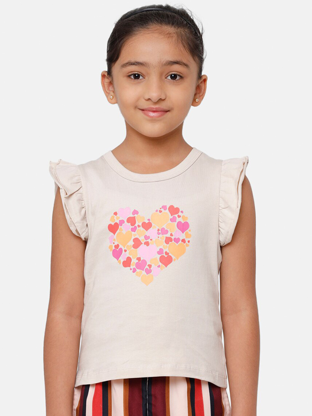 

De Moza Peach-Coloured Print Top
