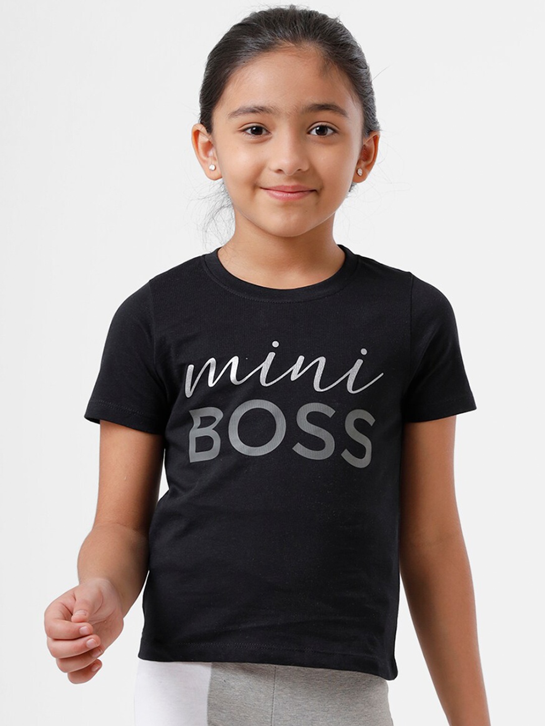 

De Moza Girls Black & White Typography Printed Top