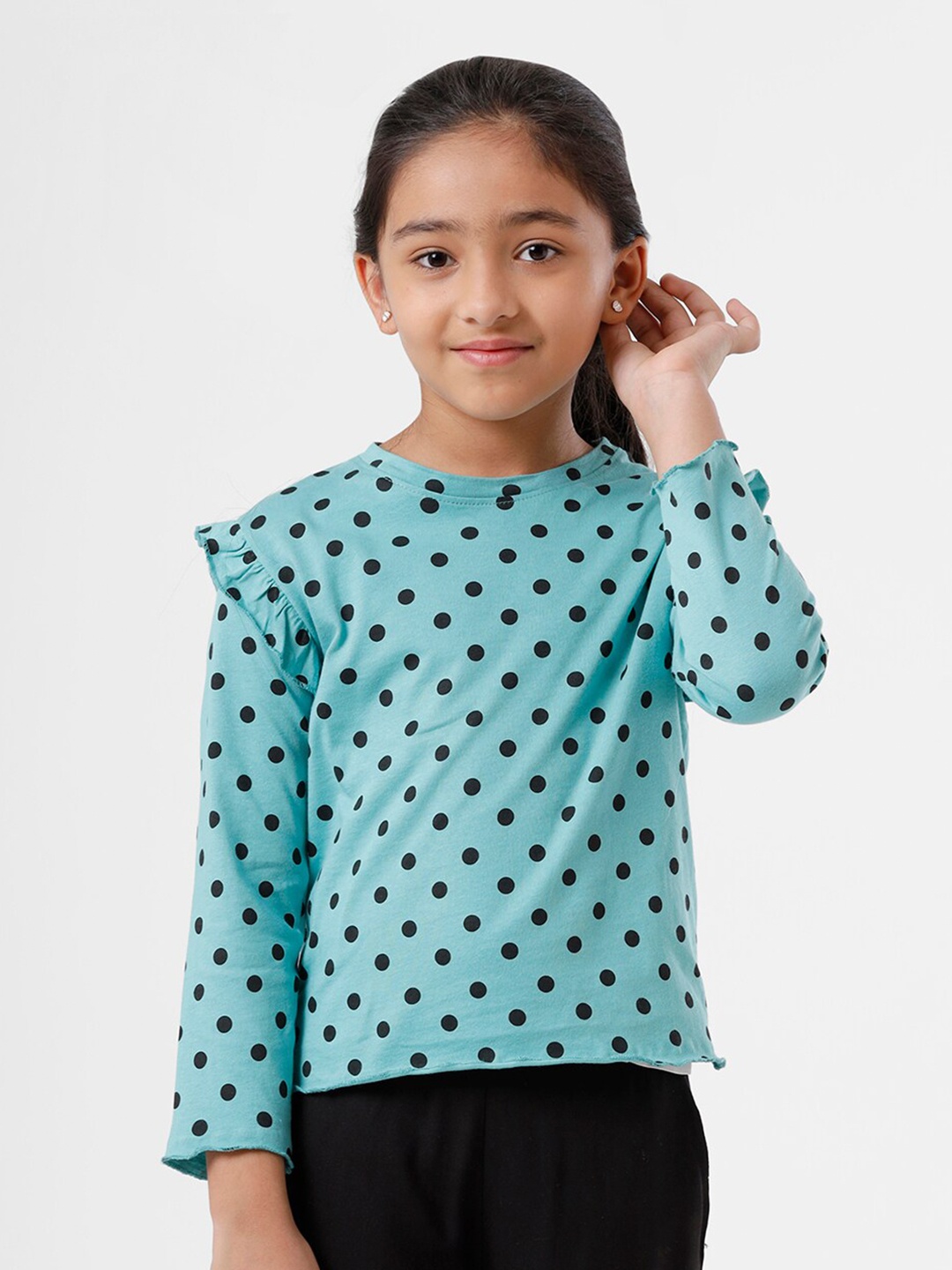 

De Moza Girls Teal Green Polka Dots Printed Top