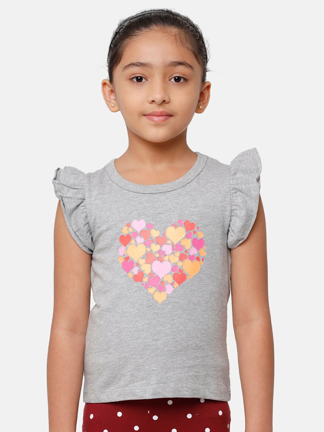 

De Moza Girls Grey Melange Printed Top