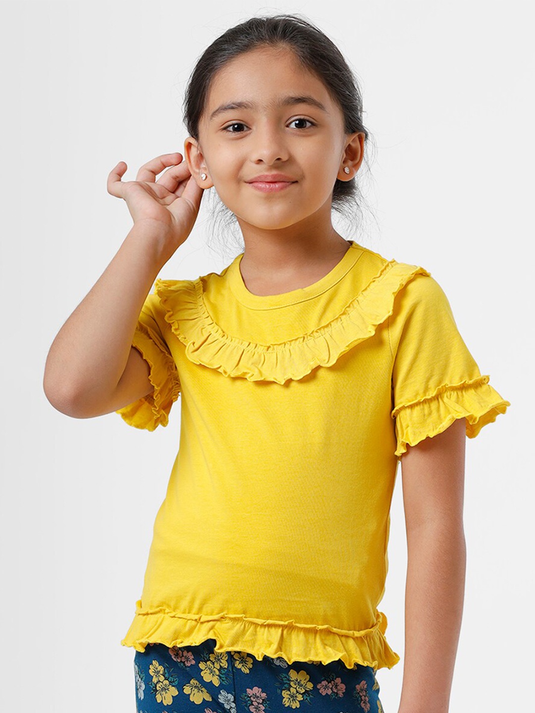

De Moza Girls Yellow Ruffles Top