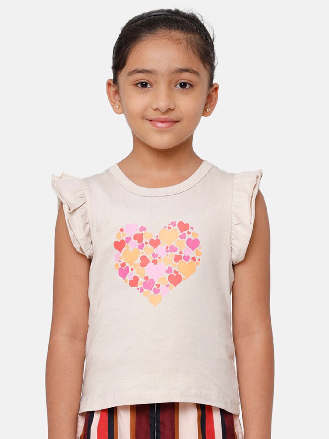 

De Moza Girls Cream-Coloured Print Top