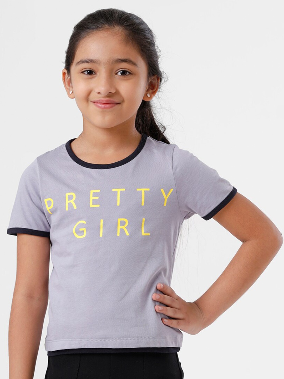 

De Moza Girls Grey & Yellow Printed Top