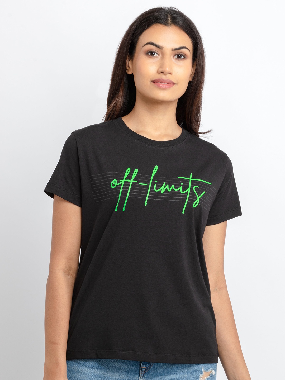 

Status Quo Women Black Typography Printed T-shirt