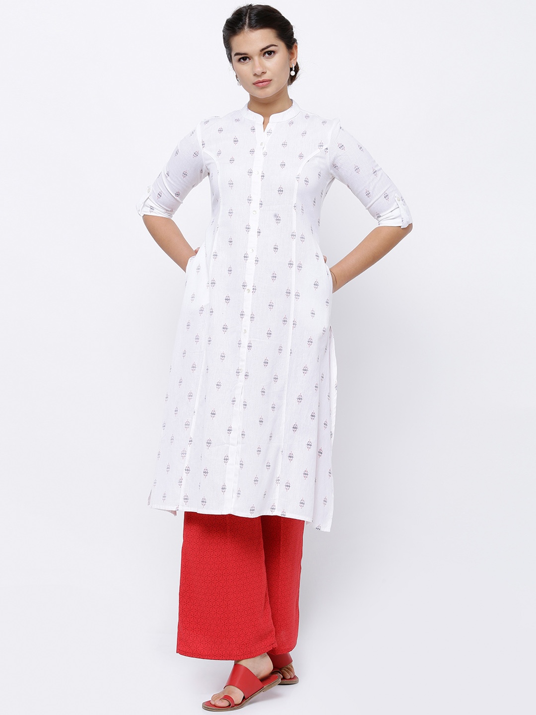 

Vishudh Women White Printed Straight Kurta