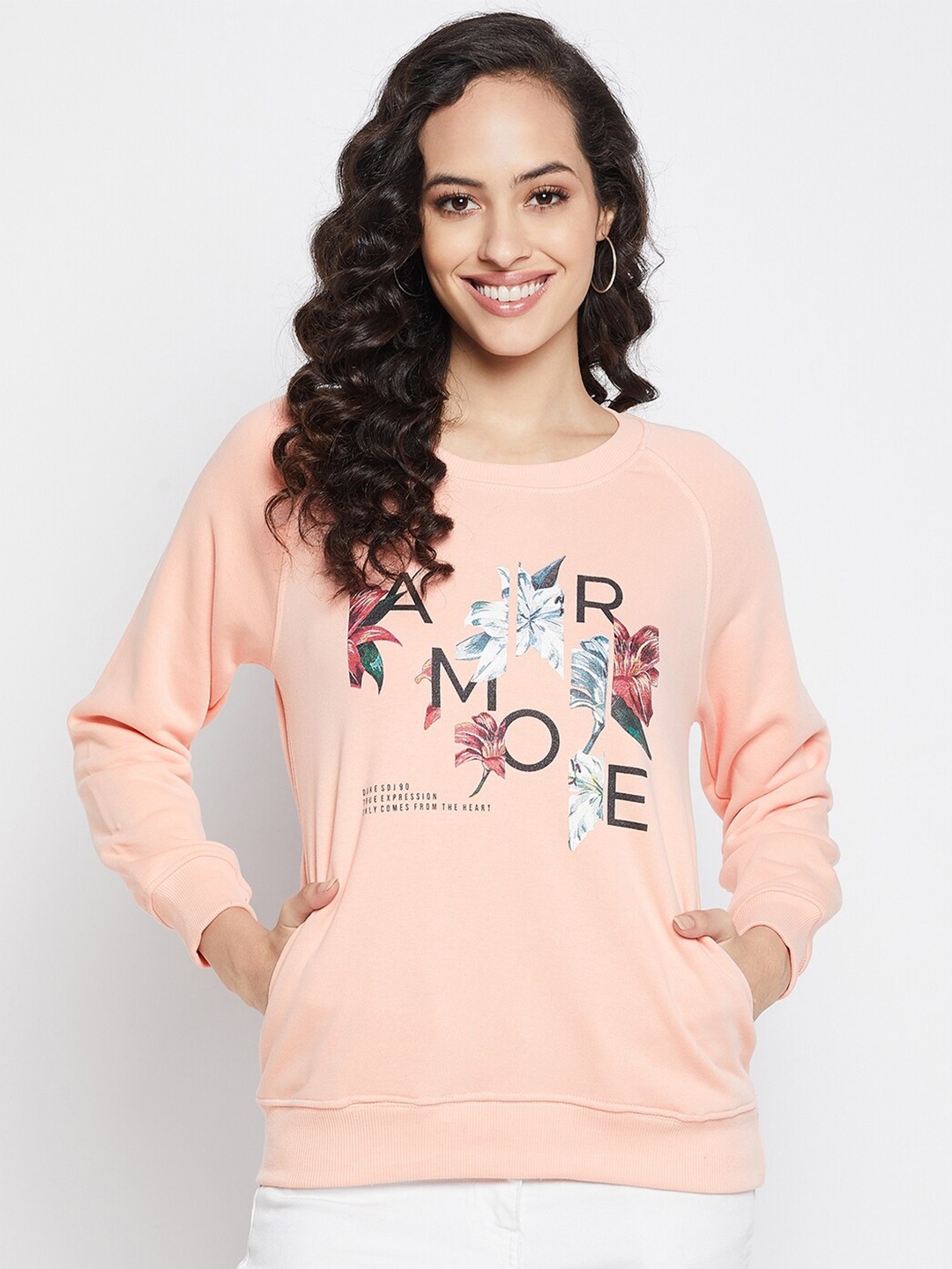 

Duke Women Peach-Coloured Printed Fleece Sweatshirt