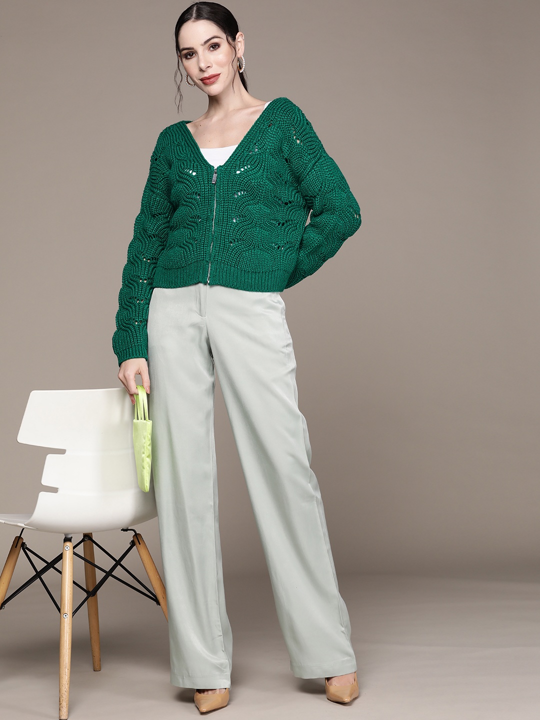 

aarke Ritu Kumar Women Green Cardigan