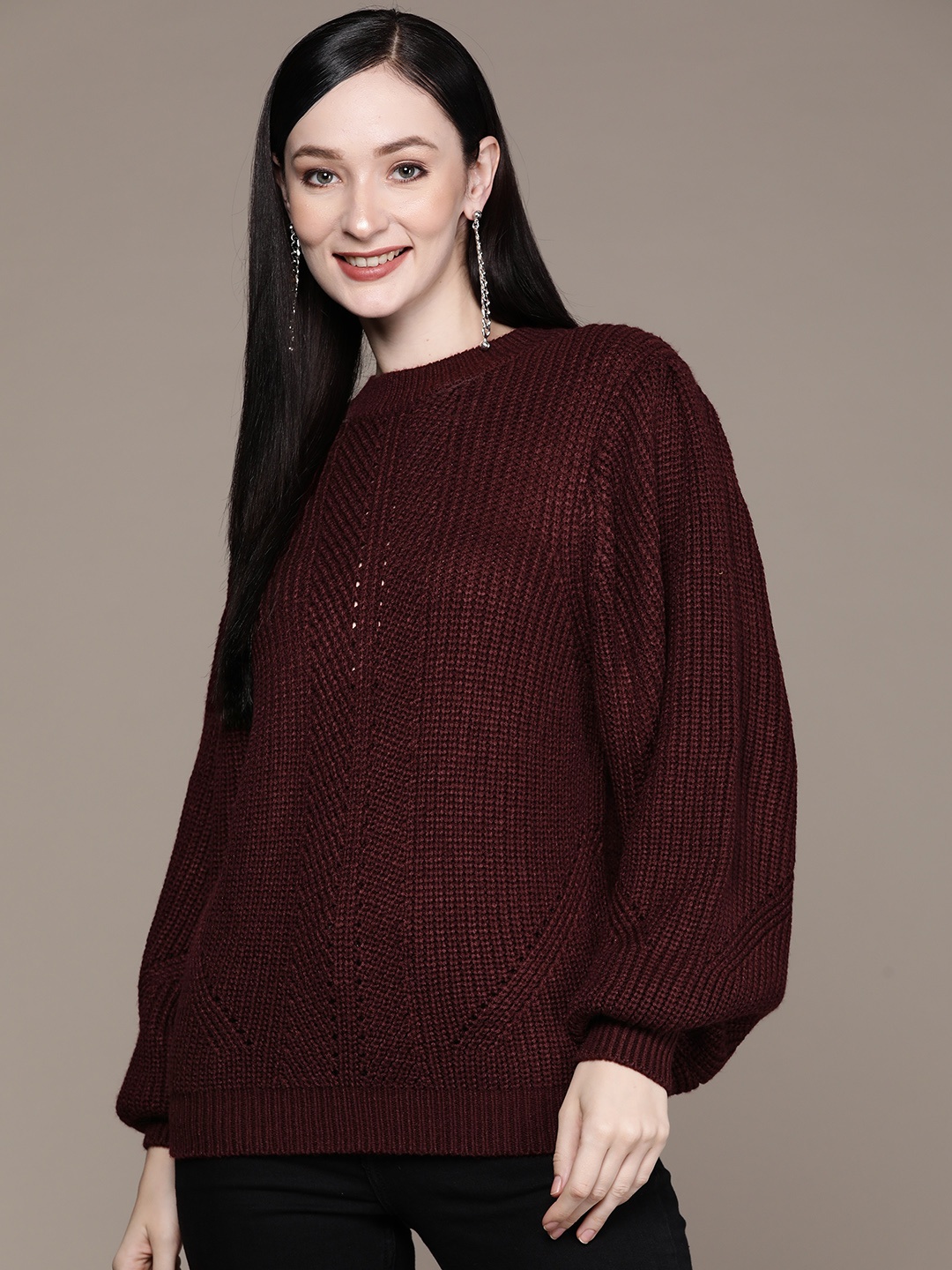 

aarke Ritu Kumar Women Brown Cable Knit Sweater