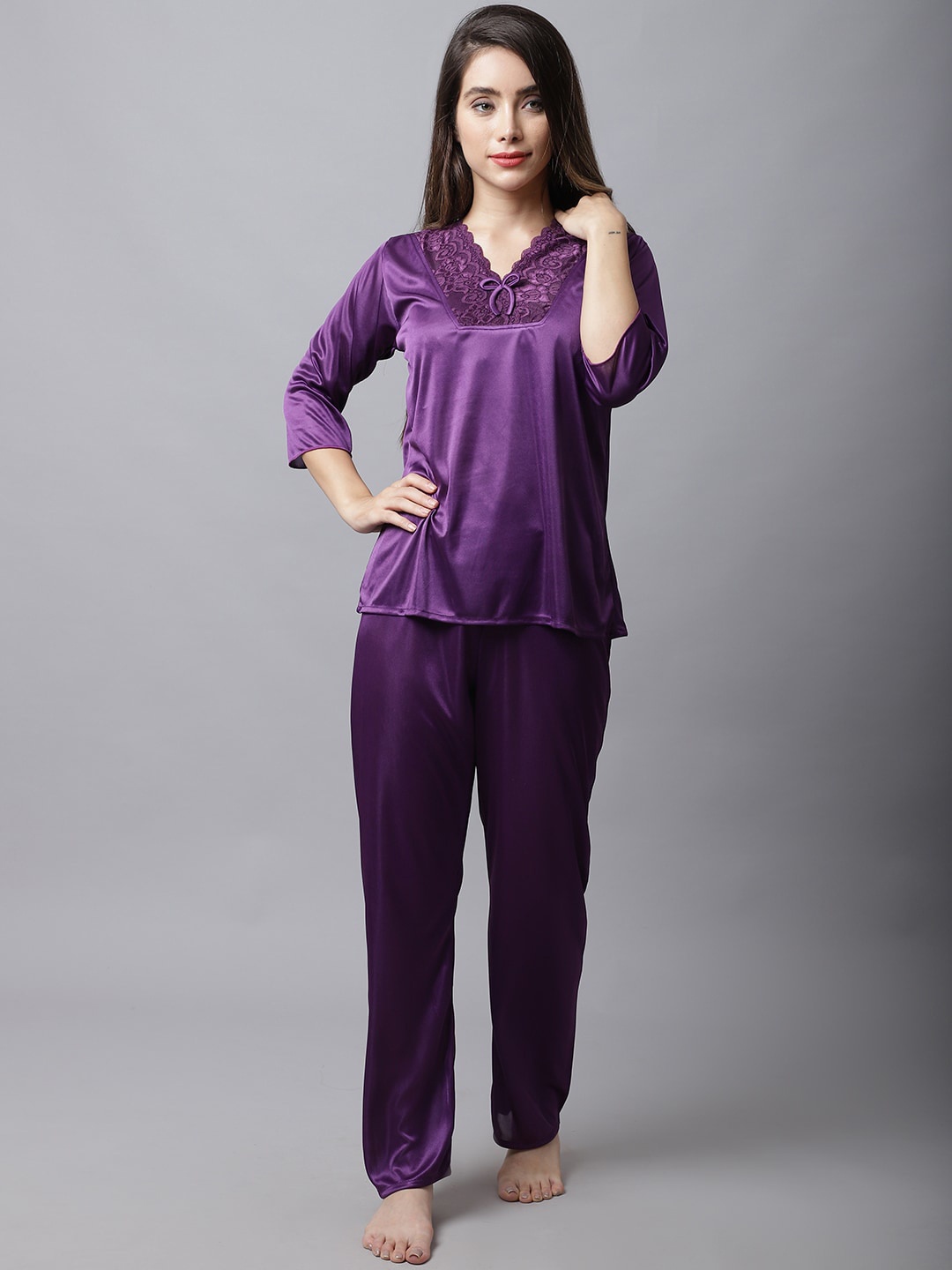 

Boston Club Women Purple Satin Night Suit