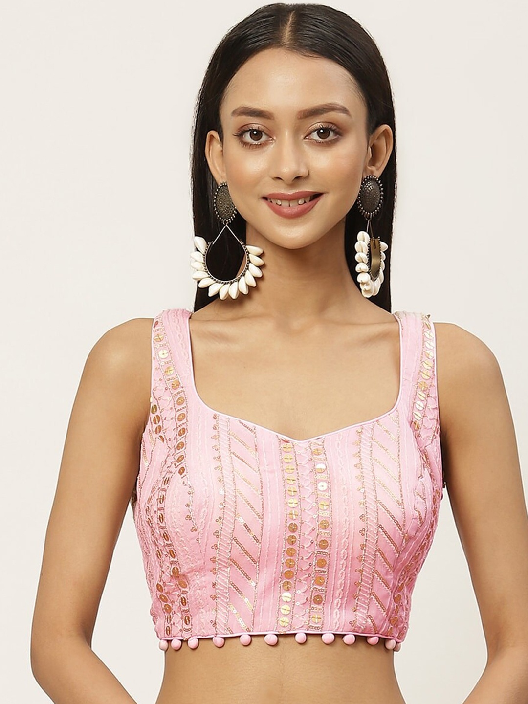 

Studio Shringaar Pink & Gold-Coloured Woven Design Saree Blouse