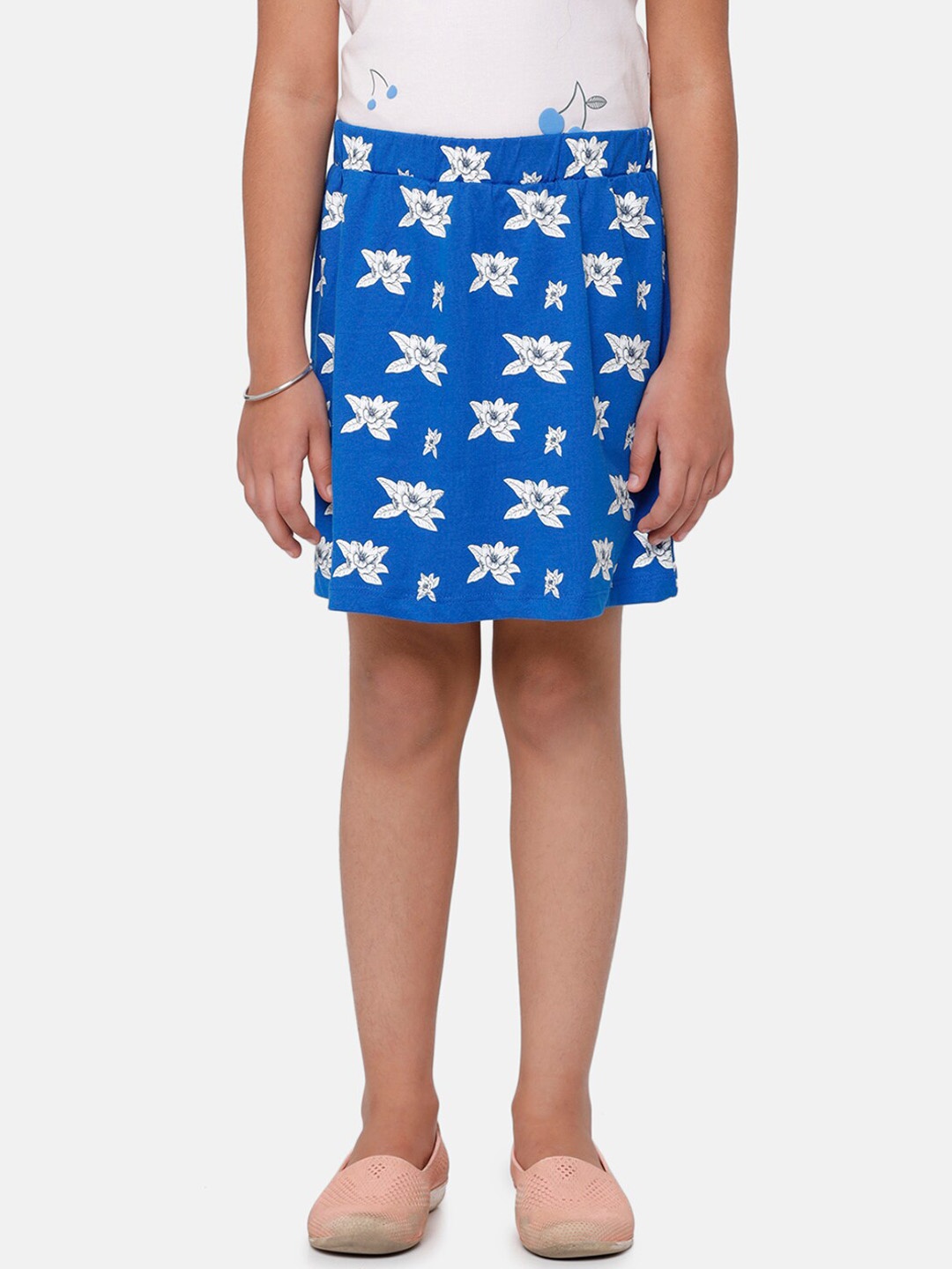 

De Moza Girls Blue Printed Pure Cotton Mini Skirt