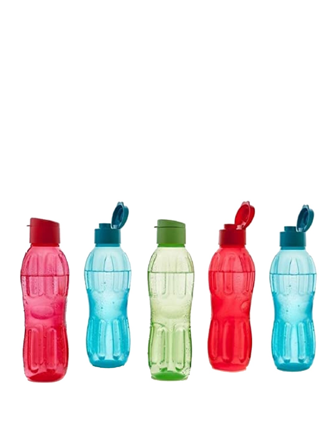 

SignoraWare Multicolored Set of 5 Textured Plastic Water Bottles 500 ml Each, Red