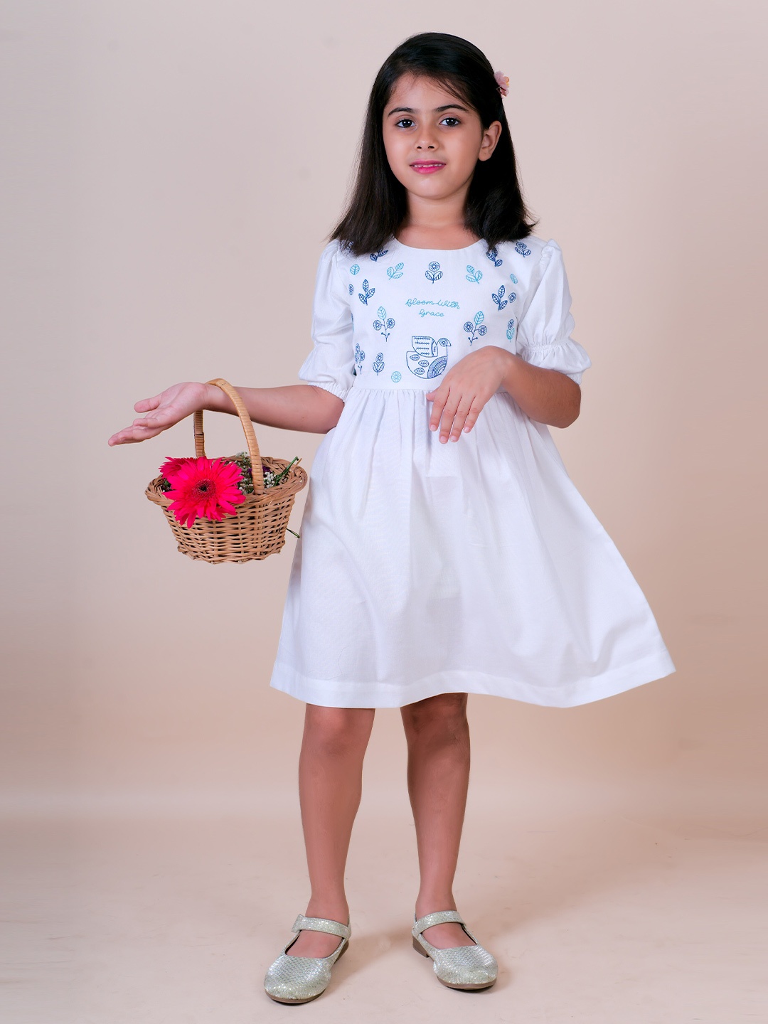 

Little Carrot Embroidered White Fit & Flare Dress