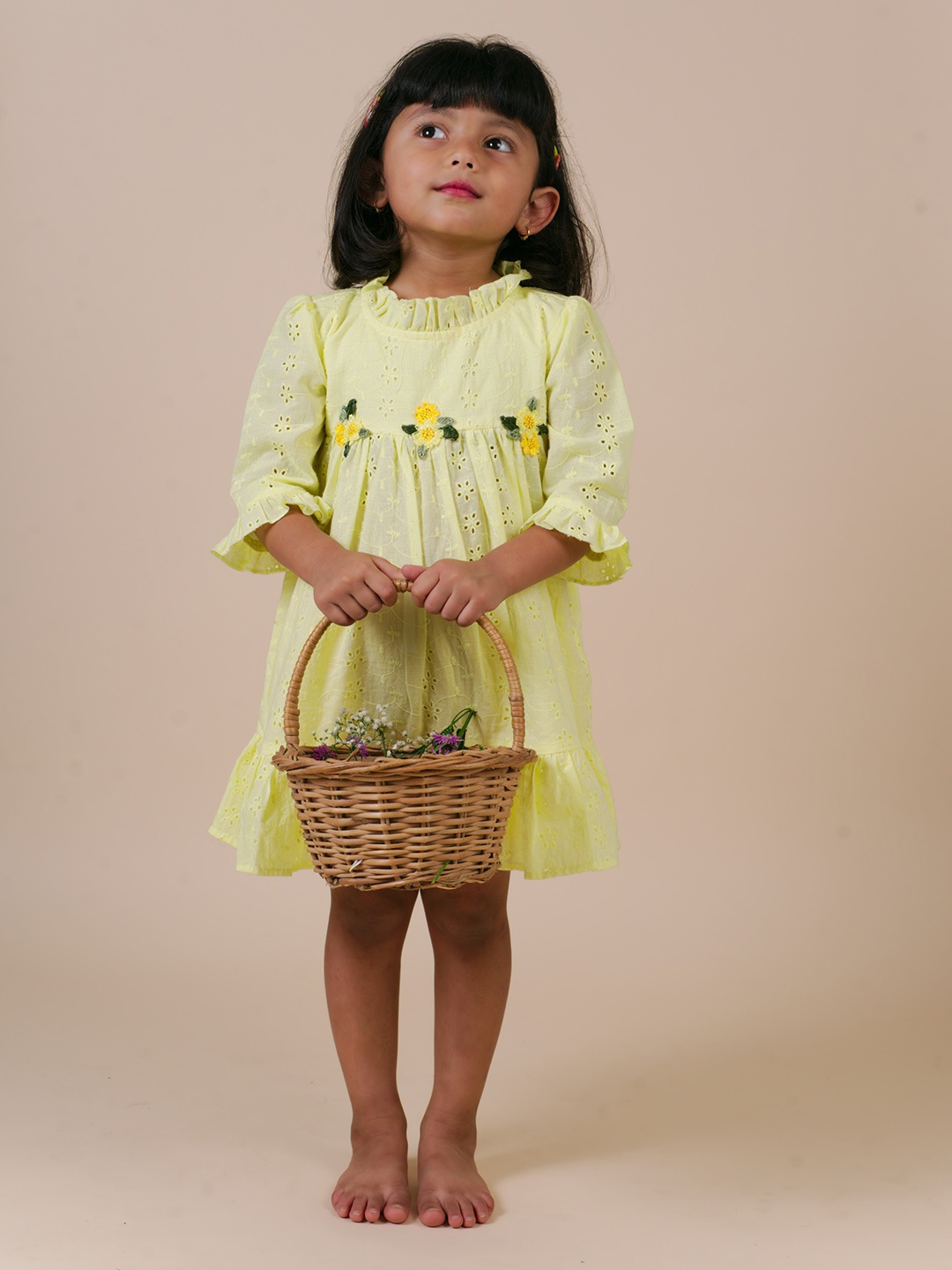 

Little Carrot Girl's Yellow Floral A-Line Dress