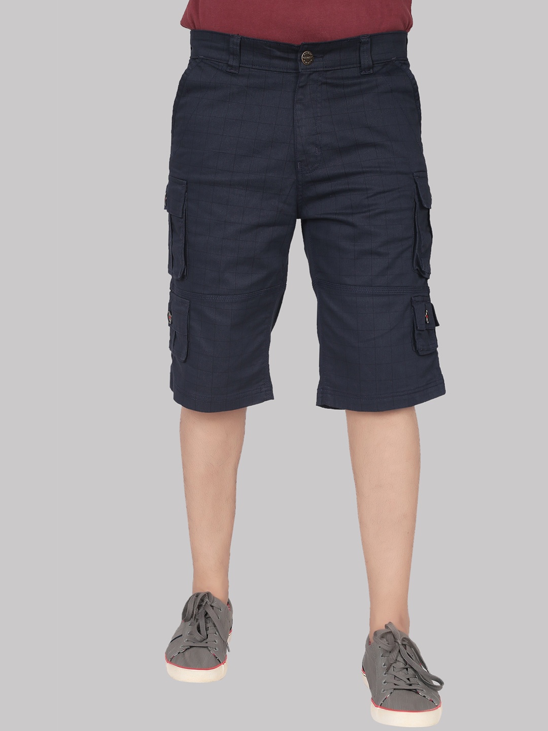 

AEROCRAFT Men Navy Blue Cargo Cotton Shorts
