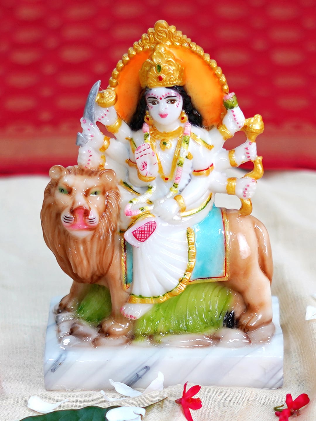 

Gallery99 White & Green Sherawali Mata Handpainted Showpiece