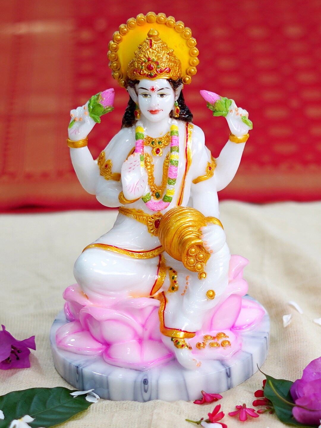 

Gallery99 White & Pink Hand painted Goddess Laxmi Idol Showpieces