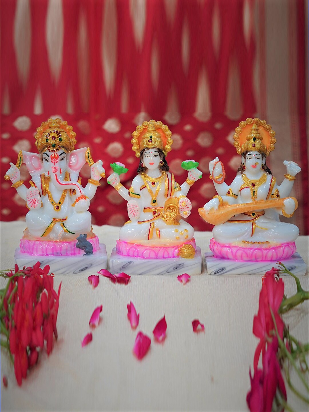 

Gallery99 White & Gold Toned 3 Pieces Laxmi Ganesh & Sarasvati Religious Idol Showpieces