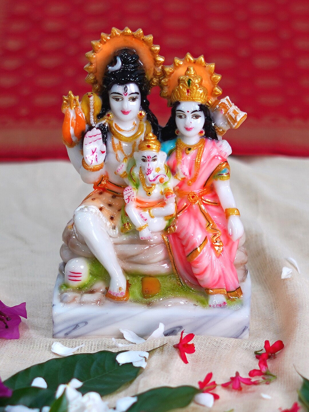 

Gallery99 White & Pink Handpainted Shiv Parivar Showpiece