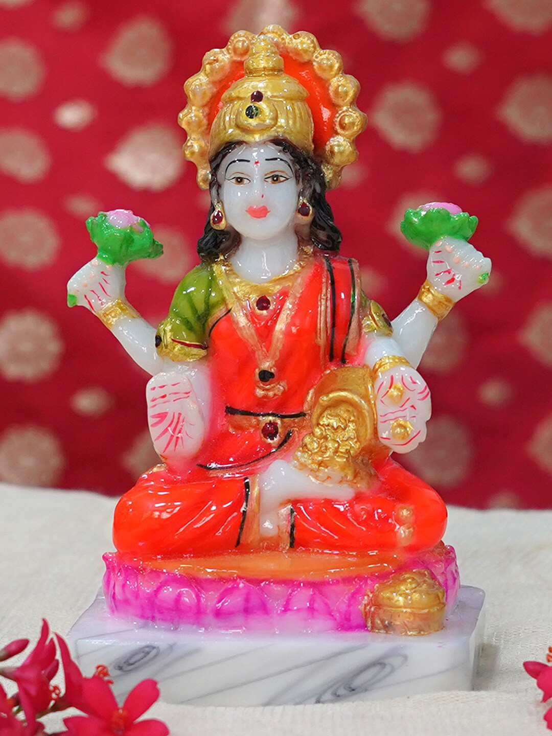 

Gallery99 Red & Green Laxmi Idol Marble Showpiece