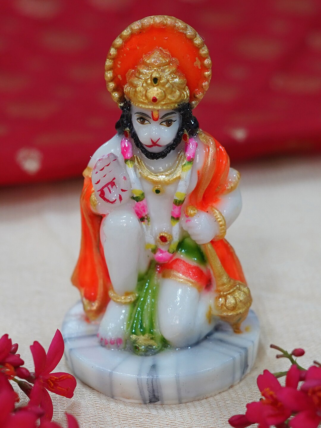 

Gallery99 White, Orange, Green Handpainted Marble Hanuman Showpieces