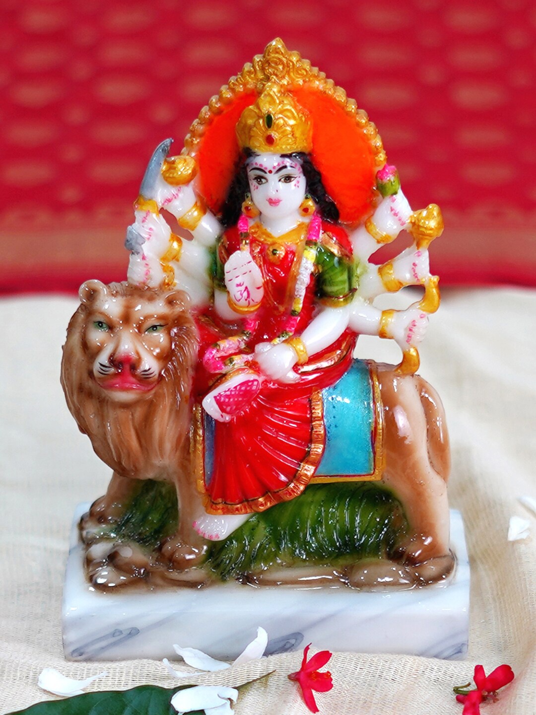 

Gallery99 White & Red Sherawali Mata Idol Showpiece