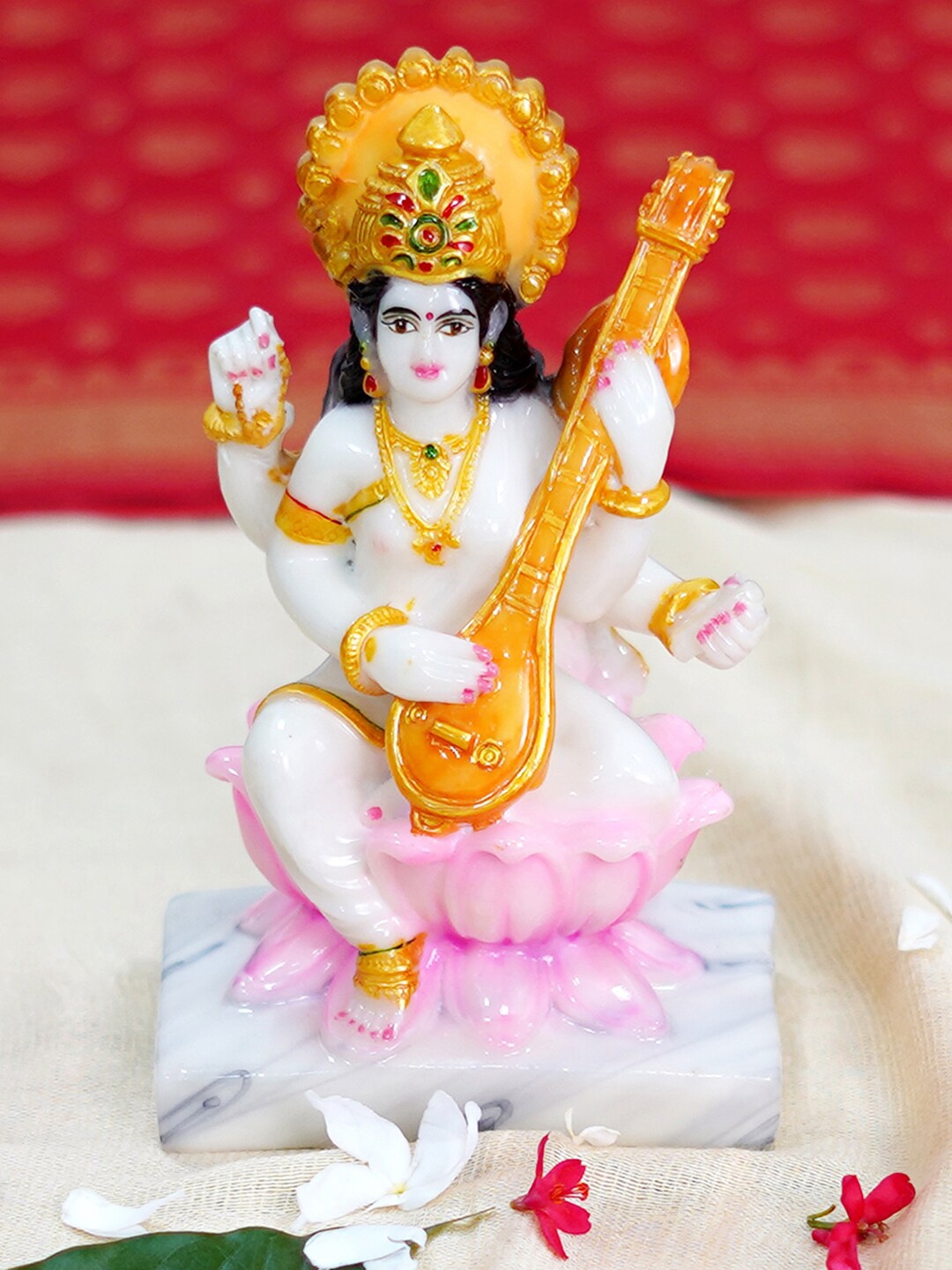 

Gallery99 White & Pink Saraswati Idol Showpiece