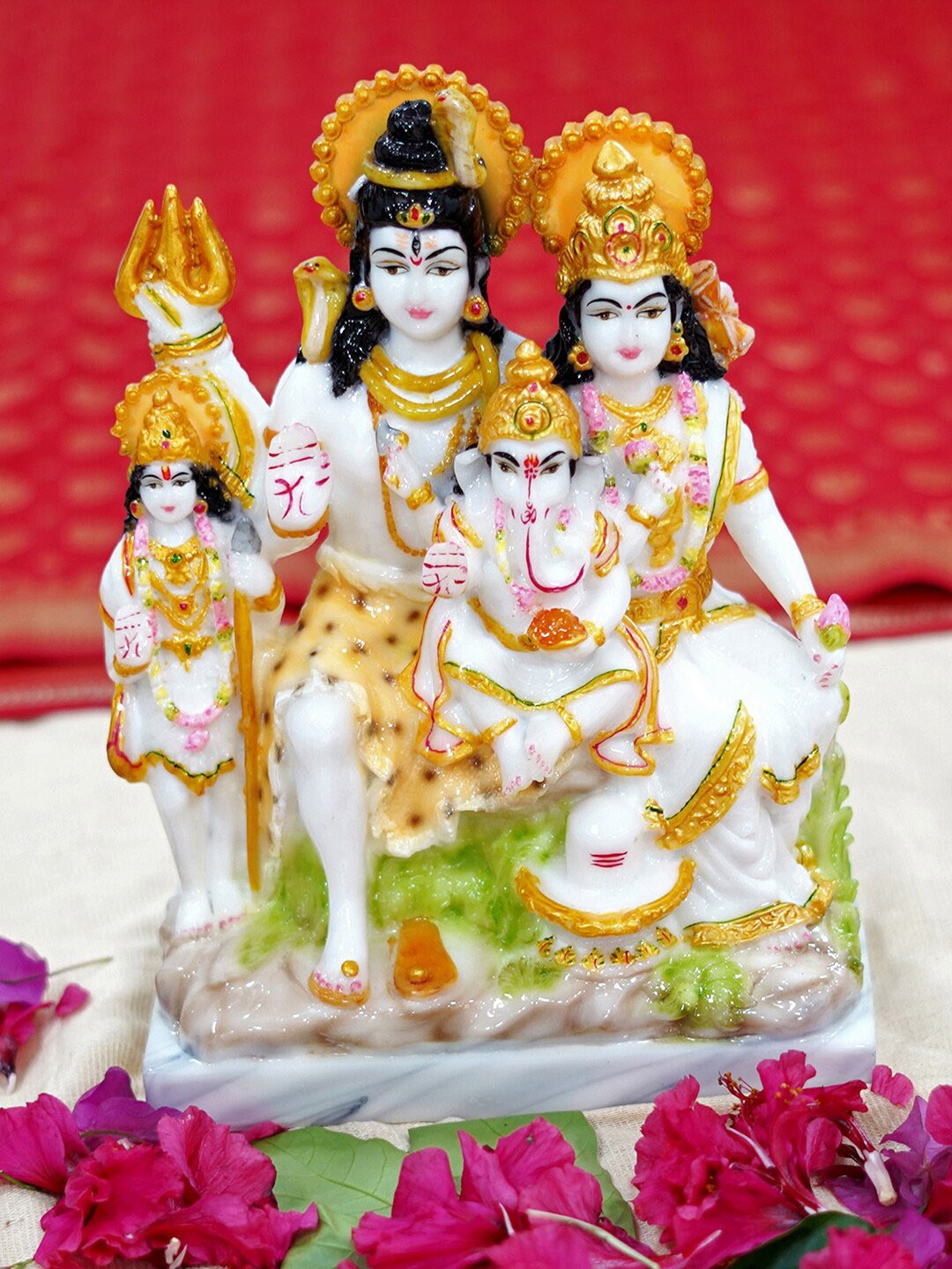 

Gallery99 White & Gold-Toned Printed Shiv Parivar Idol Marble Showpiece