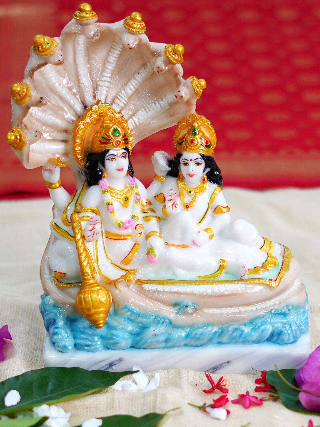 

Gallery99 White Vishnu Laxmi Handpainted Showpiece