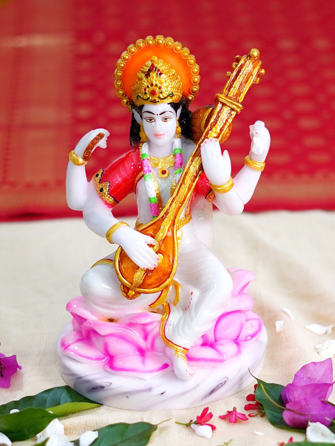 

Gallery99 White & Pink Saraswati Religious Idol Showpiece