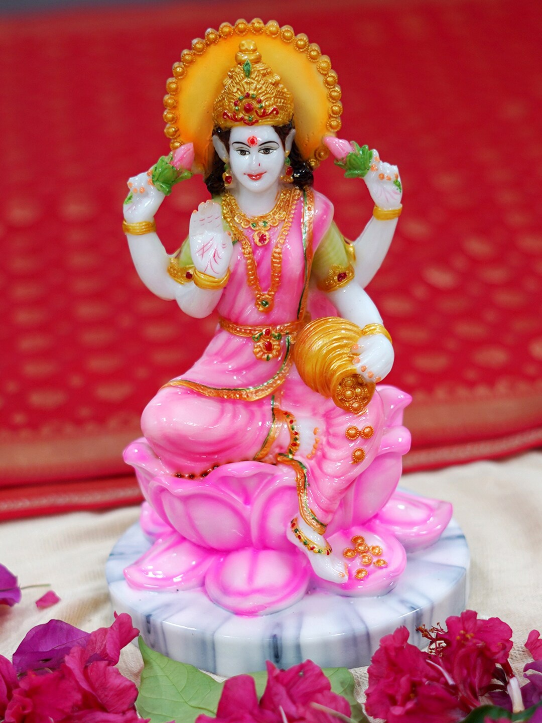 

Gallery99 Pink & White Handpainted Goddess Maha Laxmi Idol Showpieces