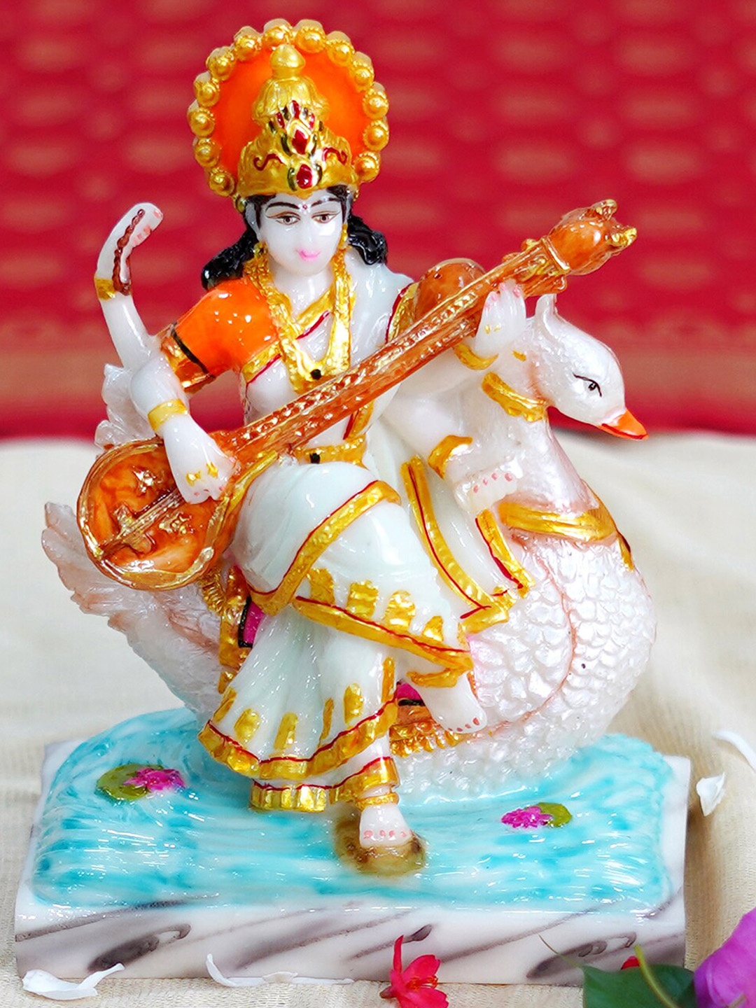 

Gallery99 White Handpainted Saraswati Showpiece