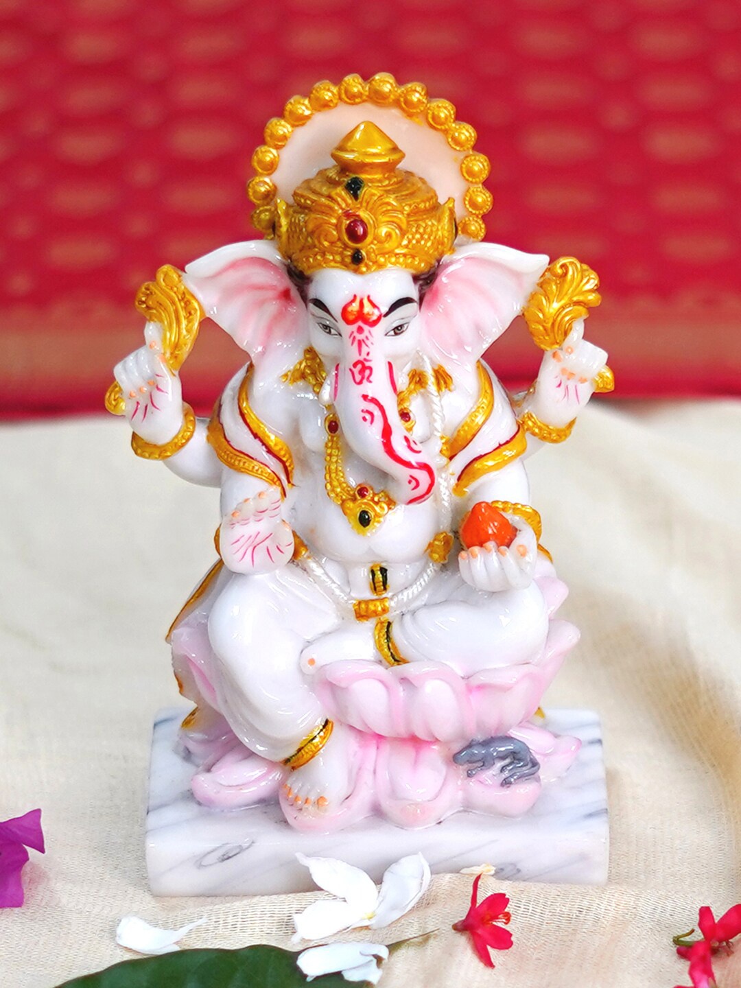

Gallery99 White & Pink Handpainted Ganesh Idol Showpiece