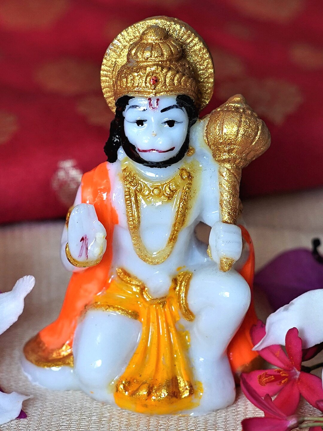 

Gallery99 White & Orange Hanuman Religious Idol Showpiece