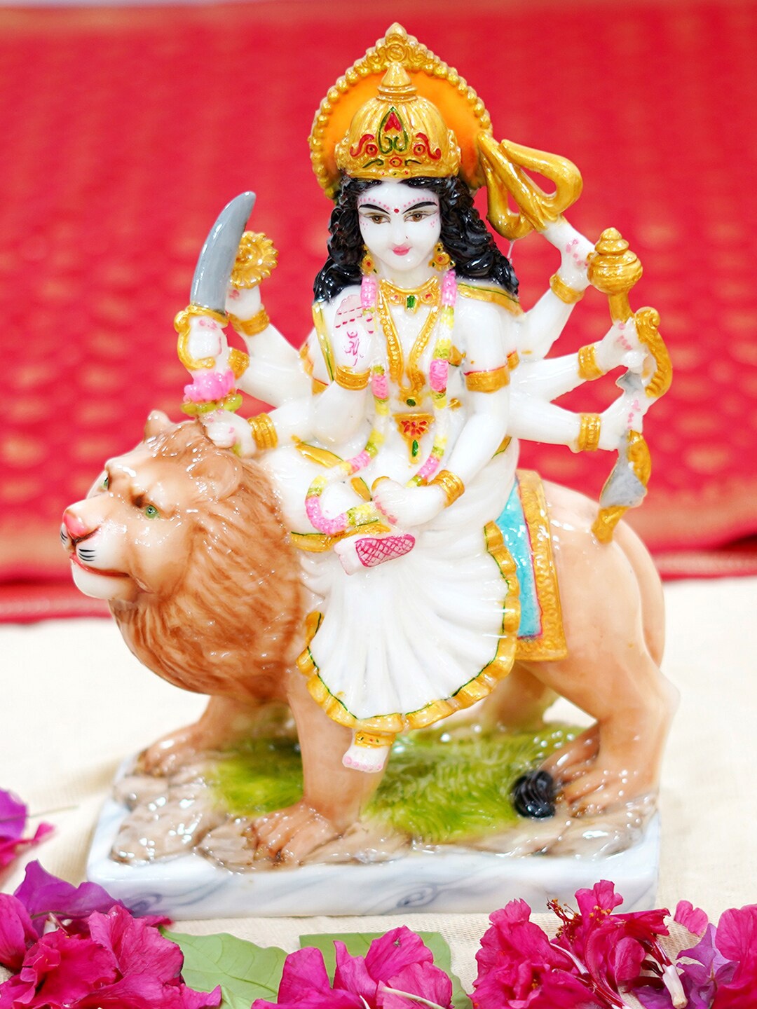 

Gallery99 White Sherawali Mata Handpainted Idol Showpieces