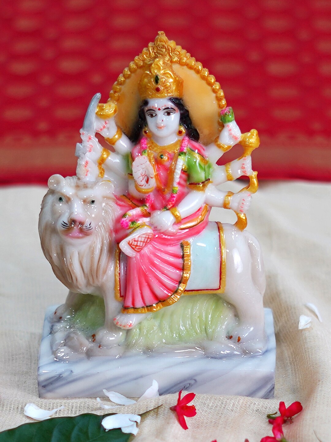 

Gallery99 Green & White Sherawali Mata Handpainted Idol Showpiece