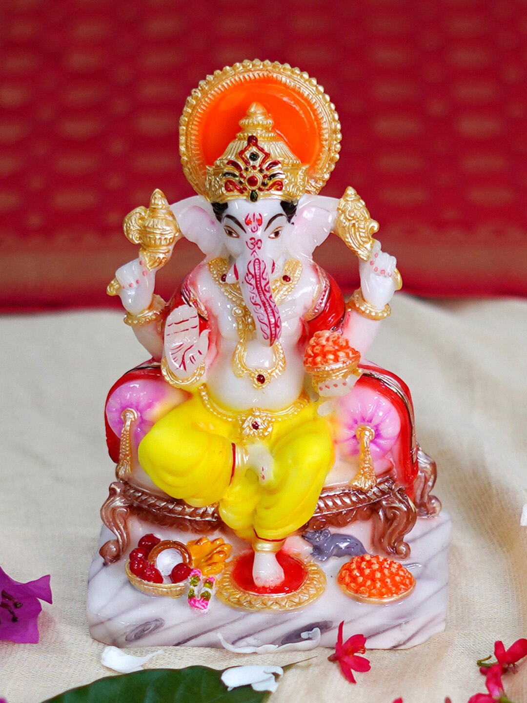 

Gallery99 White & Yellow Handpainted Lord Ganpati Showpieces