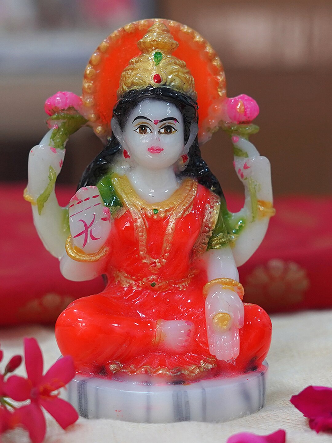 

Gallery99 Red & Gold Toned Laxmi Idol Pooja Room Showpiece