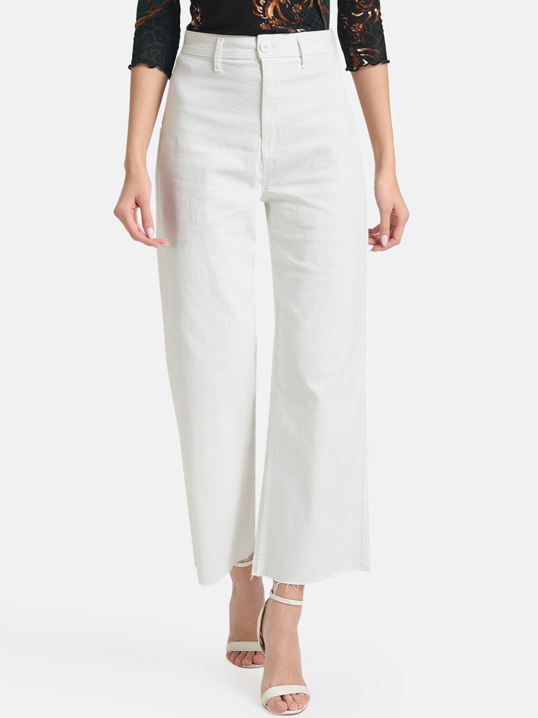 

Kazo Women White Flared High-Rise Denim Jeans