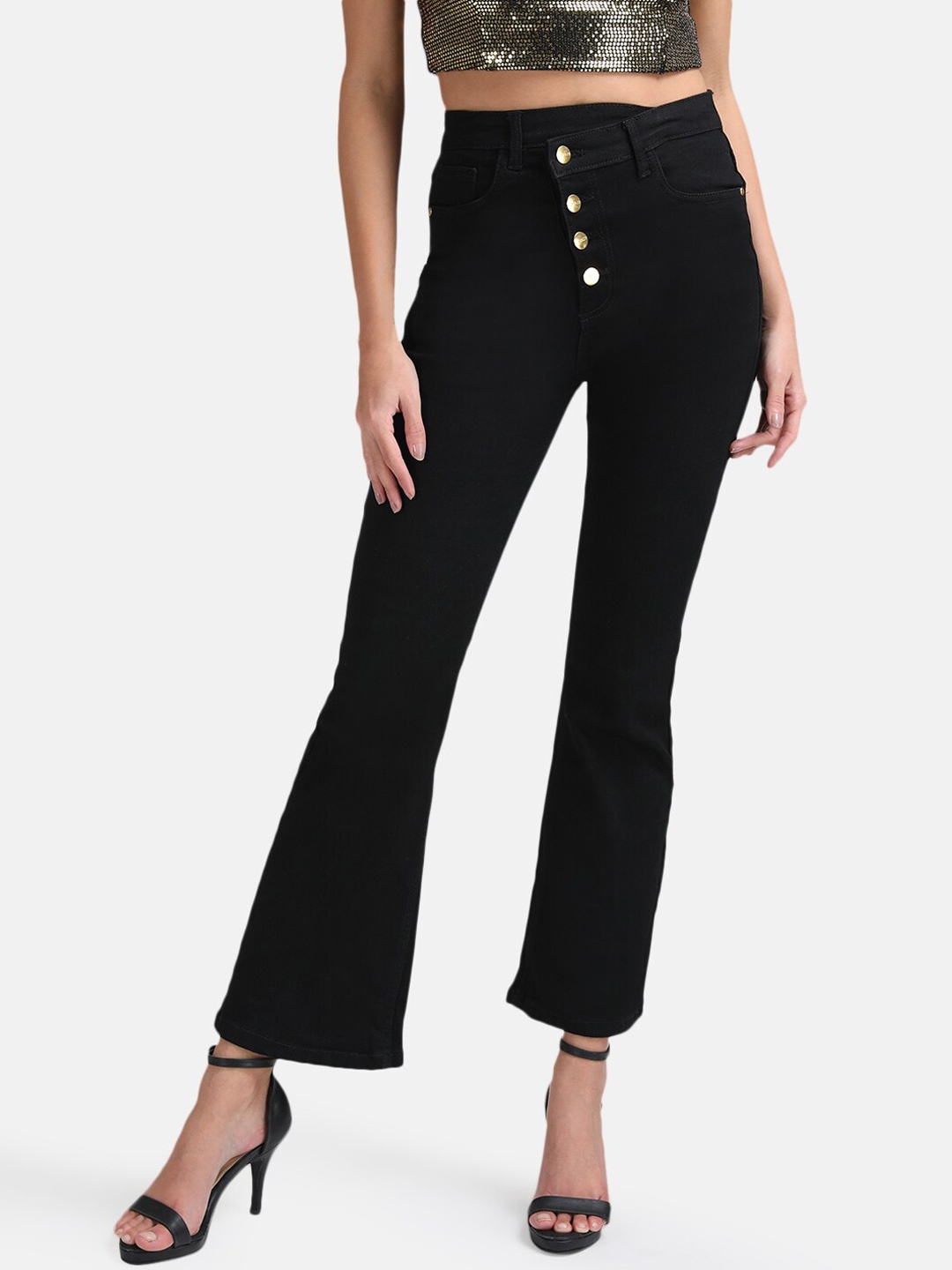 

Kazo Women Black Bootcut High-Rise Jeans