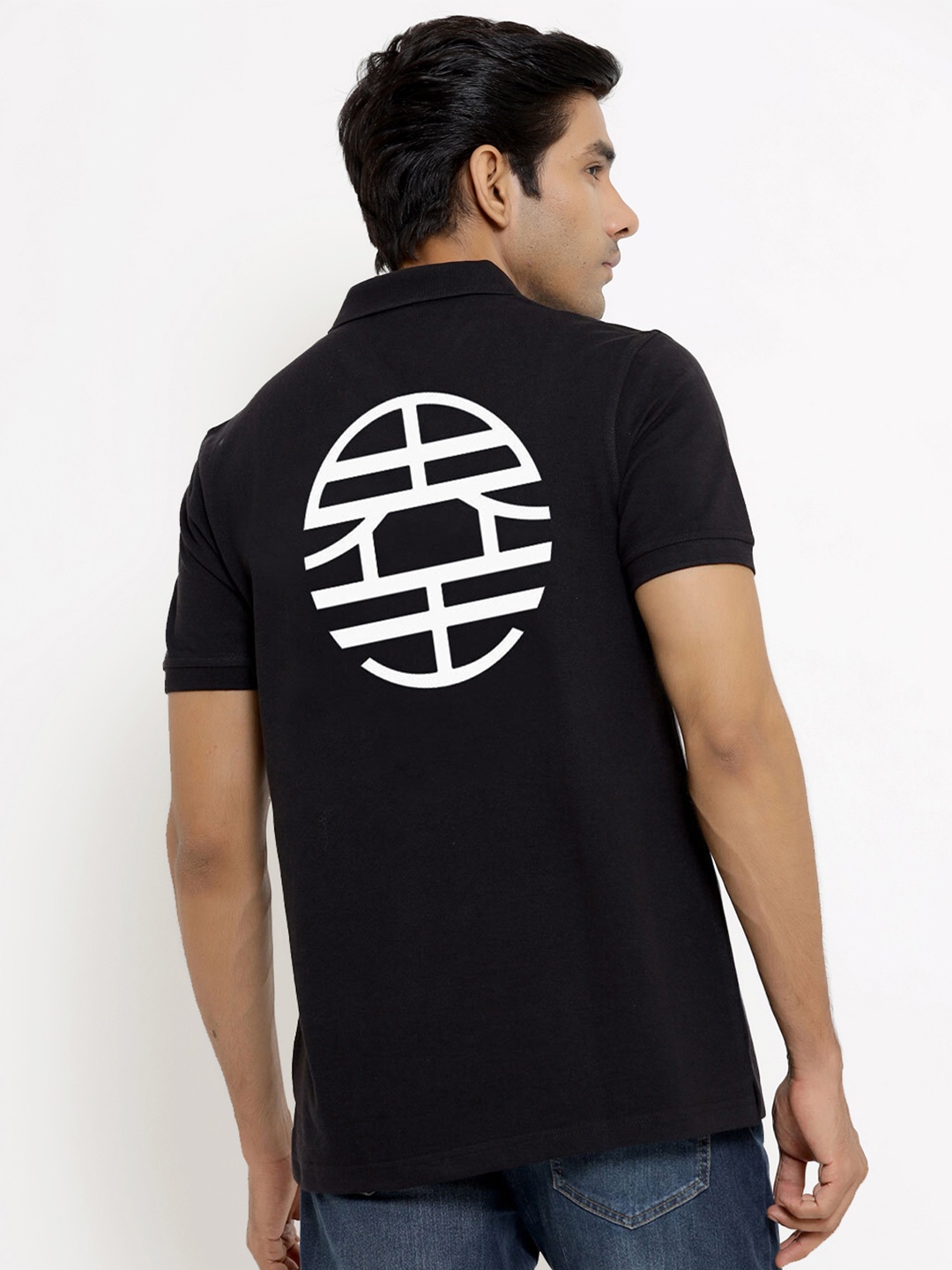 

COMICSENSE Men Black & Off White Typography Printed Polo Collar Bio Finish T-shirt