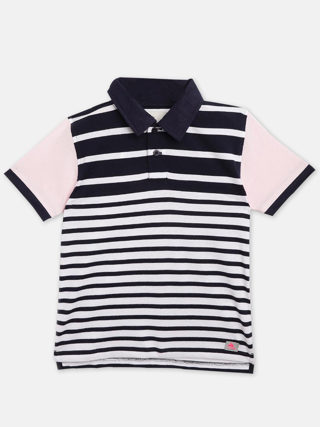 

Cherry Crumble Boys Pink & Black Striped Polo Collar Cotton T-shirt