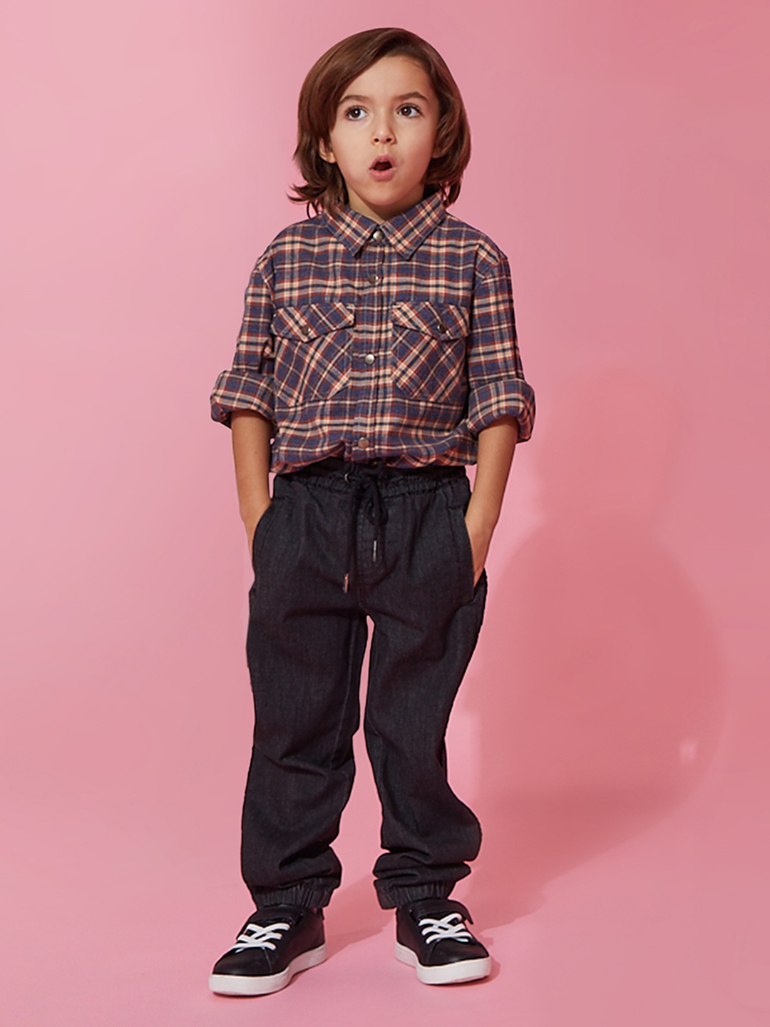 

Cherry Crumble Boys Blue & Beige Classic Checked Casual Shirt
