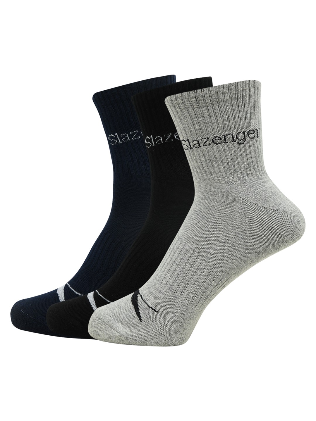 

Slazenger Men Pack Of 3 Navy Blue & Black Solid Ankle Length Cotton Socks