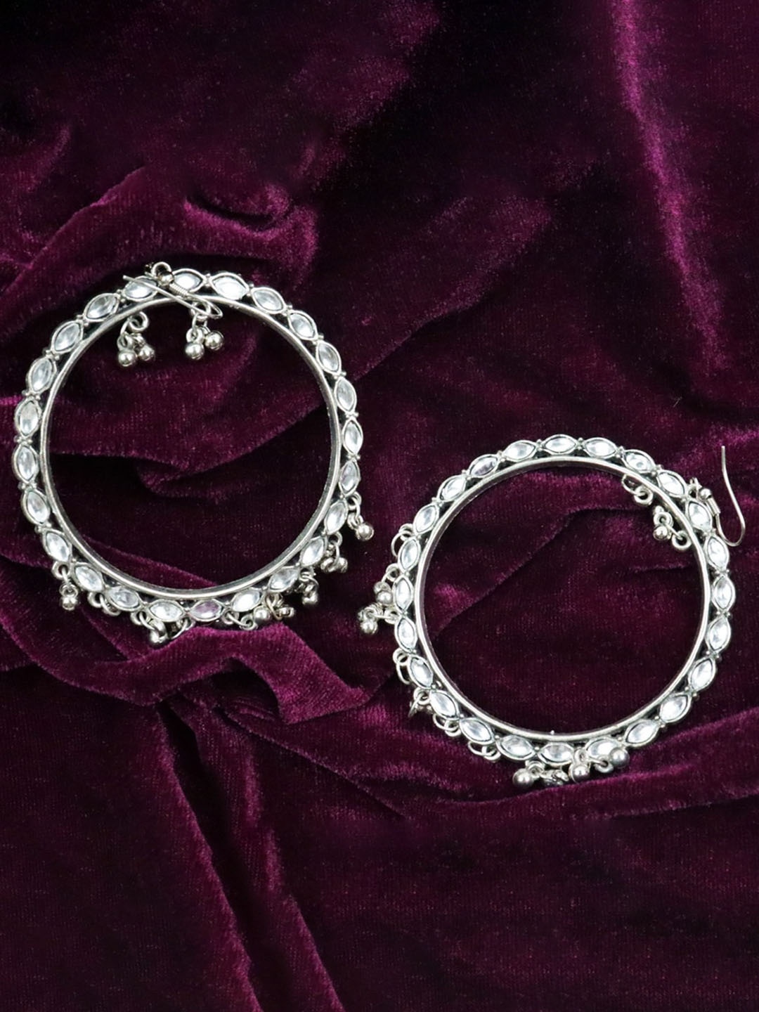 

Krelin Silver-Toned Circular Oxidised Drop Earrings